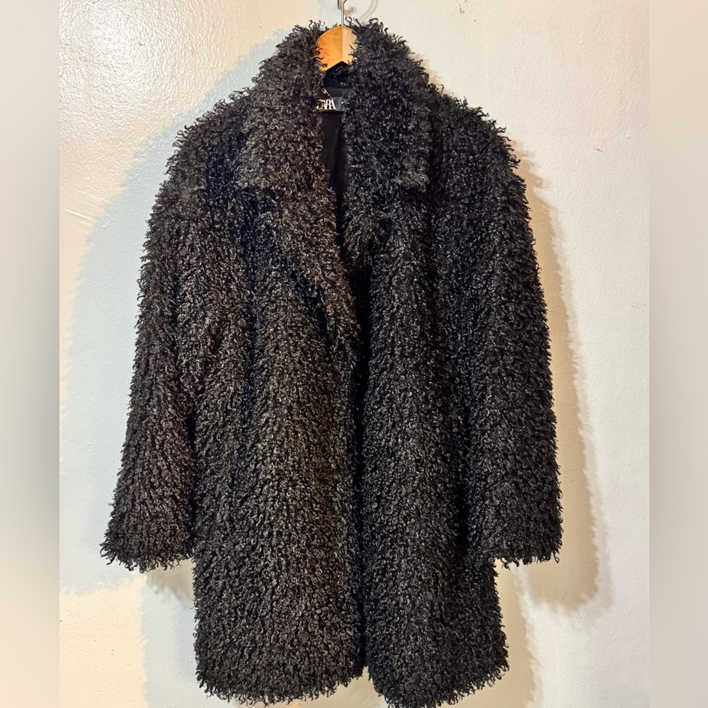 Zara Black Faux Fur Coat